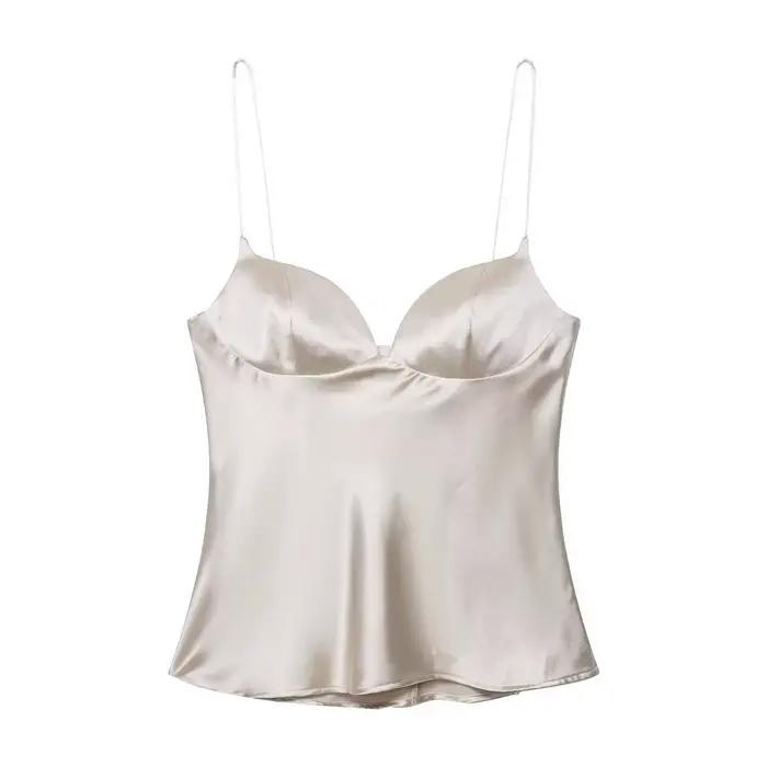 Nouveauté 2026 – Hauts d'été en satin texturé noir pour femme – Élégants débardeurs sexy à col en V 