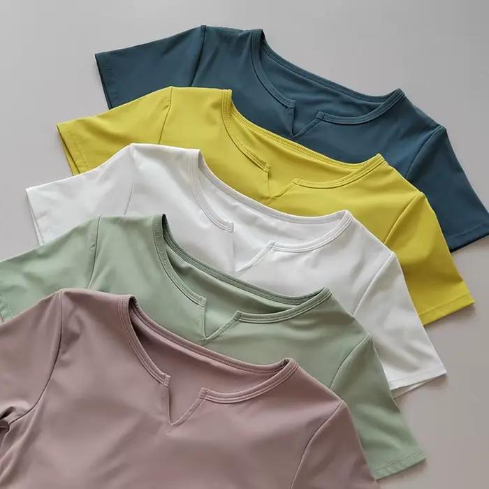 Chemises de sport pour femmes, T-shirt de Yoga à manches courtes, rembourré, serré, d'entraînement, 