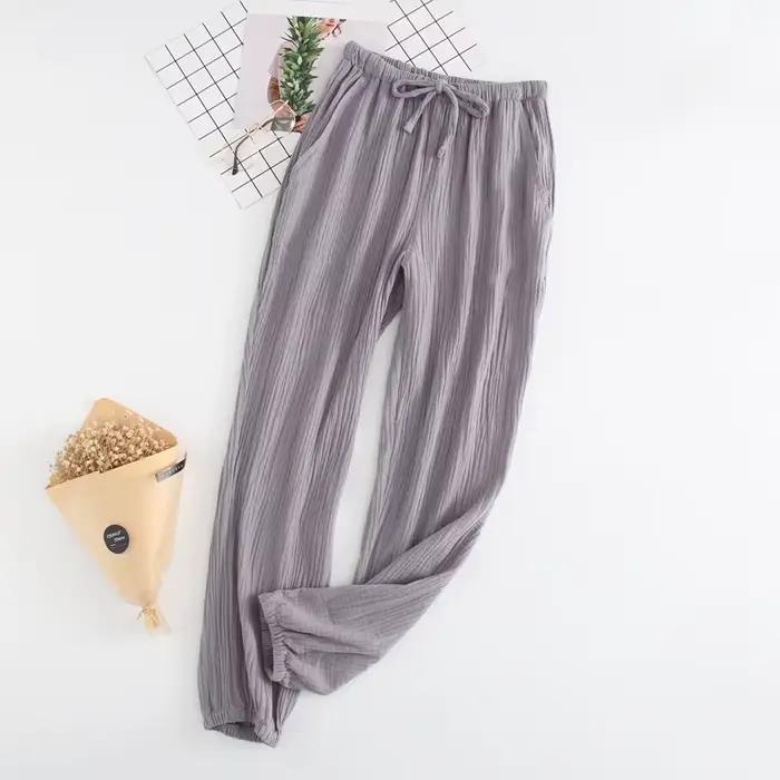 Pyjama en crêpe de gaze 100% coton pour femme, pantalon de nuit, bas de pyjama, nouveau Couple, 100%