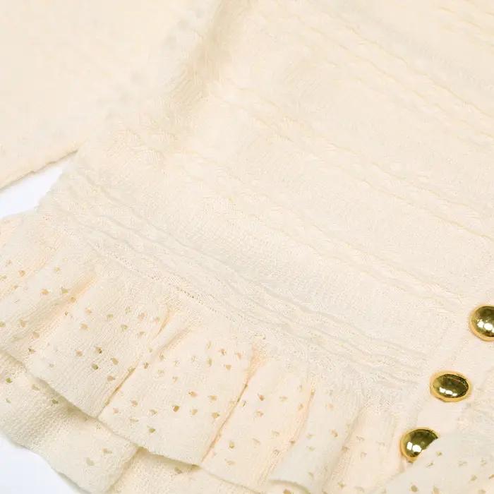 Haute qualité nouveau pull mode classique à volants bord tricoté élastique à manches longues Cardiga