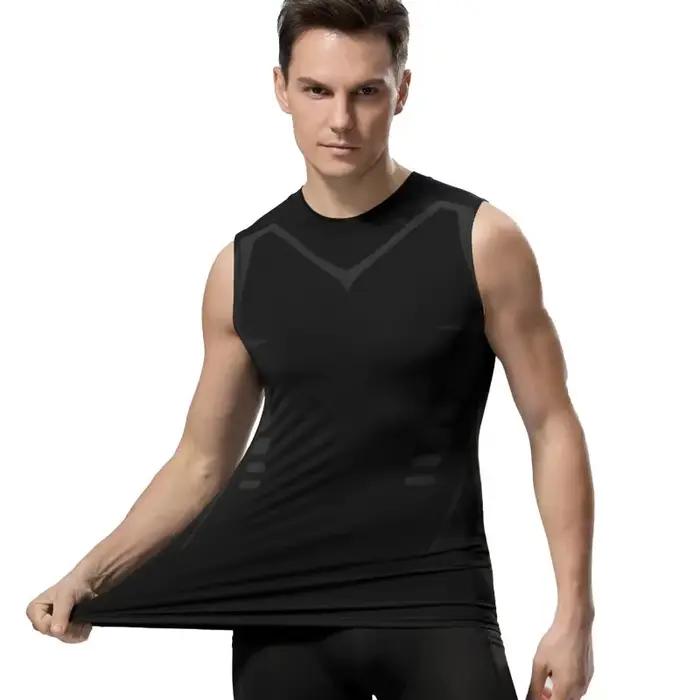 Débardeur de Compression pour hommes, chemise de gymnastique sans manches, impression à séchage rapi
