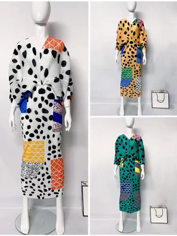 Robe plissée à manches chauve-souris à col en V pour femmes, robes mi-longues à boutonnage simple, v