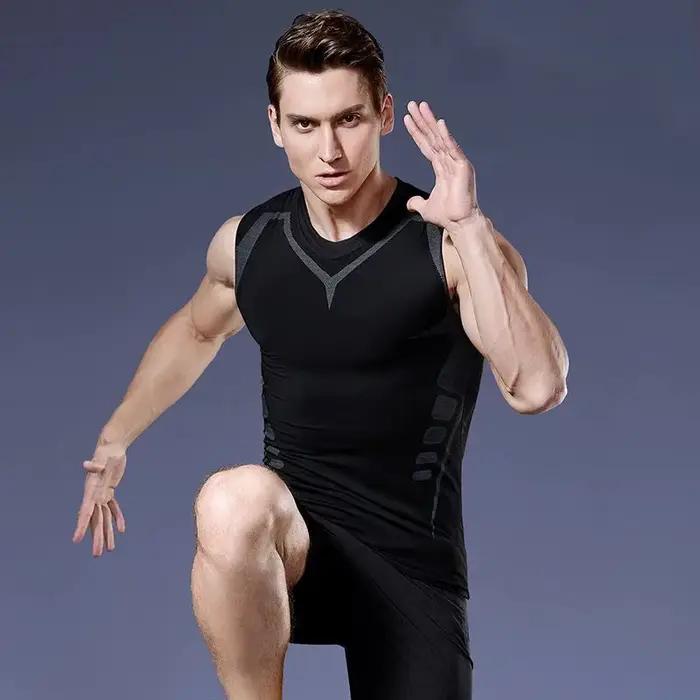 Débardeur de Compression pour hommes, chemise de gymnastique sans manches, impression à séchage rapi