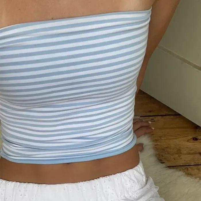Tube court sans bretelles pour femmes, dos nu, rayé, solide, mini glaçure, court, précieux, club de 