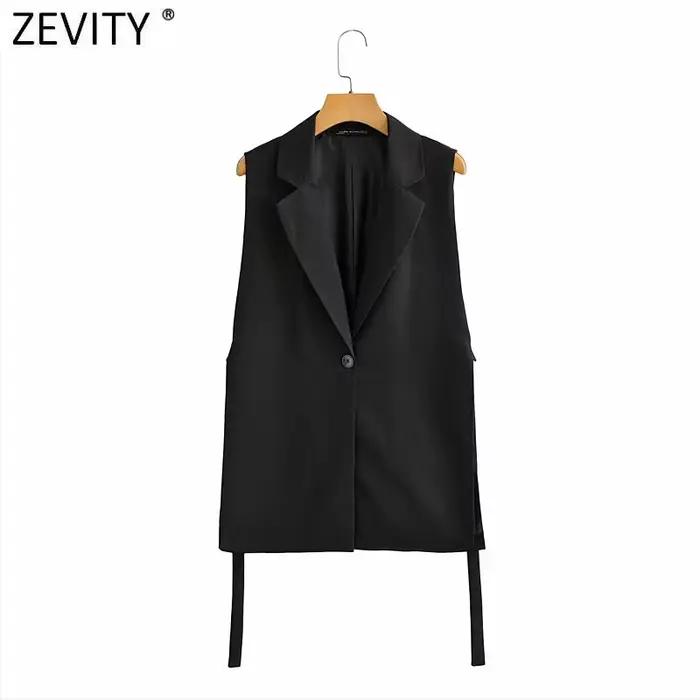 Zevity-Gilet fendu sur le côté pour femme, Vêtements d'extérieur chics, Mode féminine, Solide, Un bo