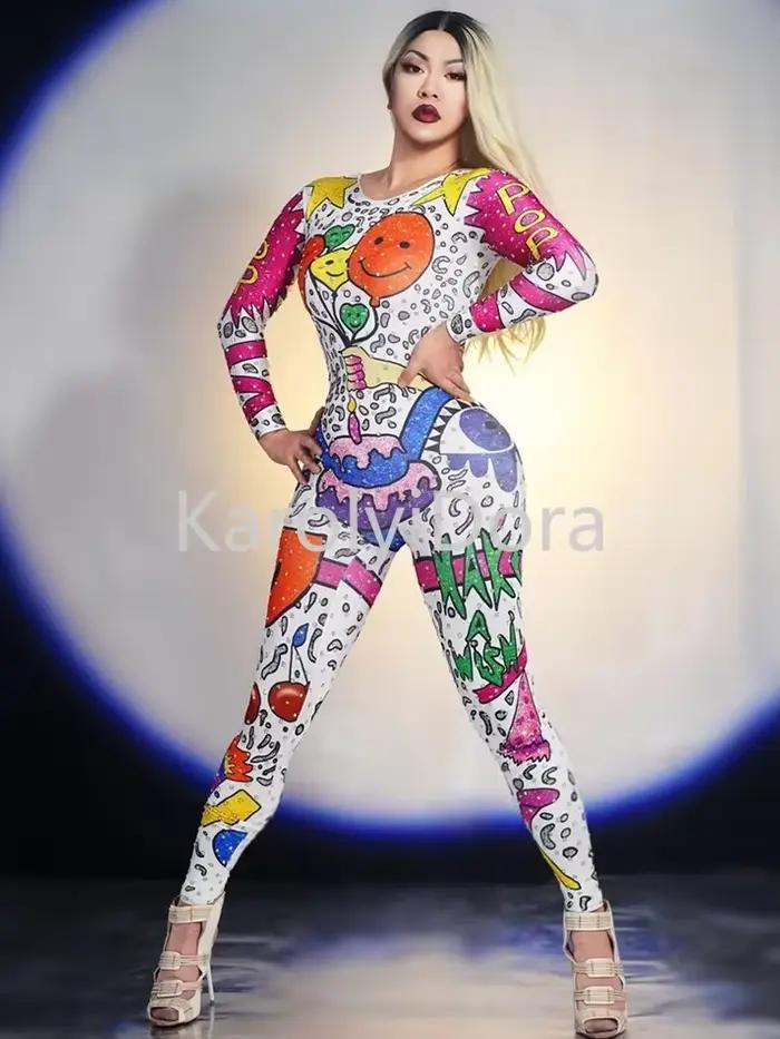Costumes de Performance avec Strass Brillants pour Femme, Robe de brevSexy et Colorée, Dessin Animé,
