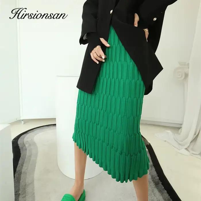 Hirsionsan-Jupe droite élastique solide pour femme, Streetwear vintage, All-Match, Amincissant, Chau
