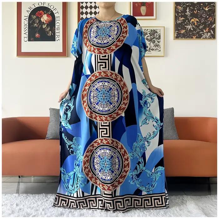 Caftan en coton imprimé floral africain Dashiki pour femmes, robes Maxi décontractées d'été avec gra