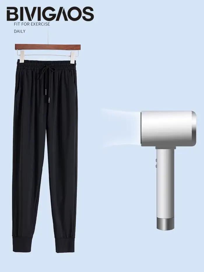 BIVIIncome-Pantalon de survêtement noir décontracté Ice InjSports pour femme, pantalon de jogging, s