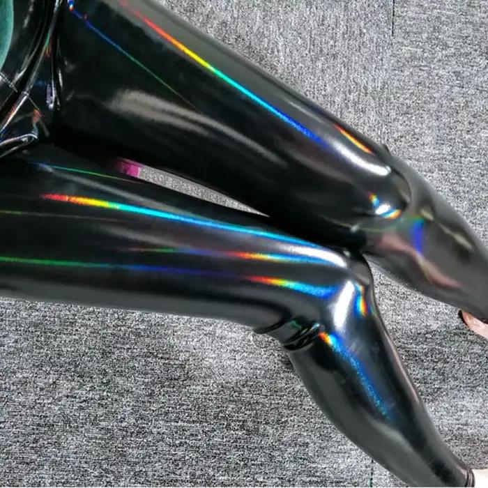 Pantalon en cuir PU taille haute pour femme, couleurs absorbe ouissantes, leggings minces brillants,