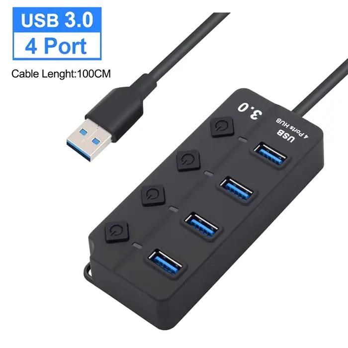 Hub USB 3.0 Hub USB 2.0 Hub répartiteur Multi USB câble de 100 cm de Long extenseur Multiple pour or