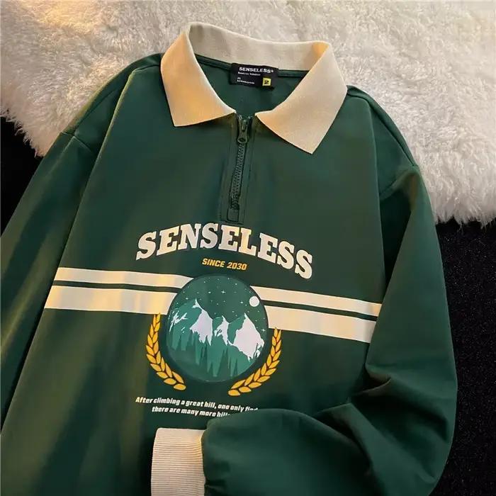 Sweat-shirt Vintage à Col Polo avec Lettres Imprimées pour Femme, Surdimensionné, Harajuku, Vêtement