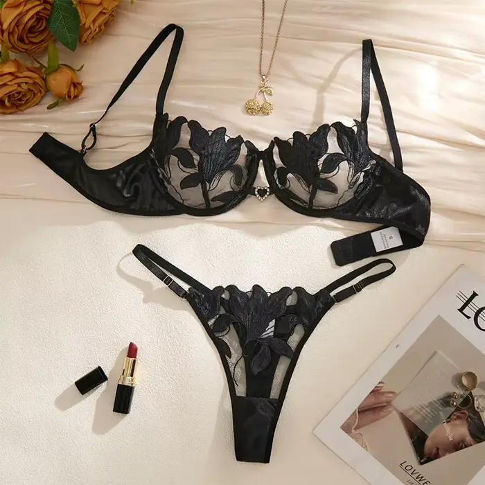 Nouvelle lingerie romantique transparente à fleurs brodées, grande taille, populaire en Europe et en