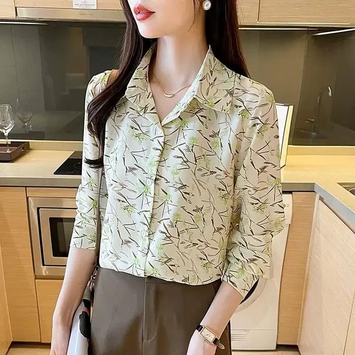Nouveau élégant impression blouses décontracté quotidien dames chemises mode femmes boutonné hauts b