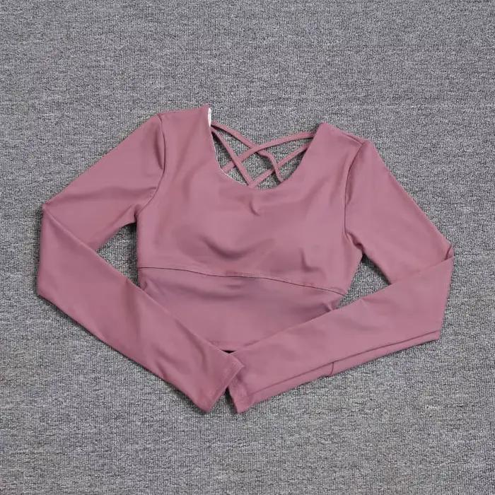 Dos creux pour femme avec soutien-gorge intégré, haut de yoga à manches longues, soutien-gorge une p