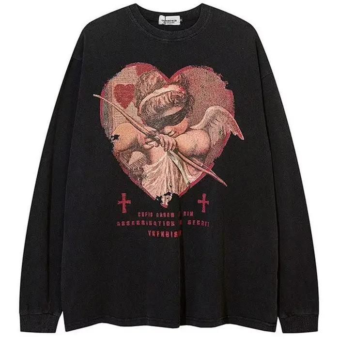 Sweat-shirt Y2K Retro Europe Love Angel Print, Hip Hop Cool Streetwear, Pull Respzed, Dark Goth, Y-H