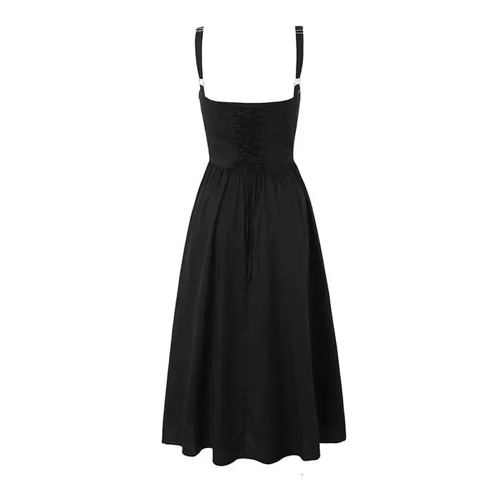 YENKYE-Robe trapèze mi-longue à lacets pour femme, robe en coton, robe fendue sur le devant, robe de