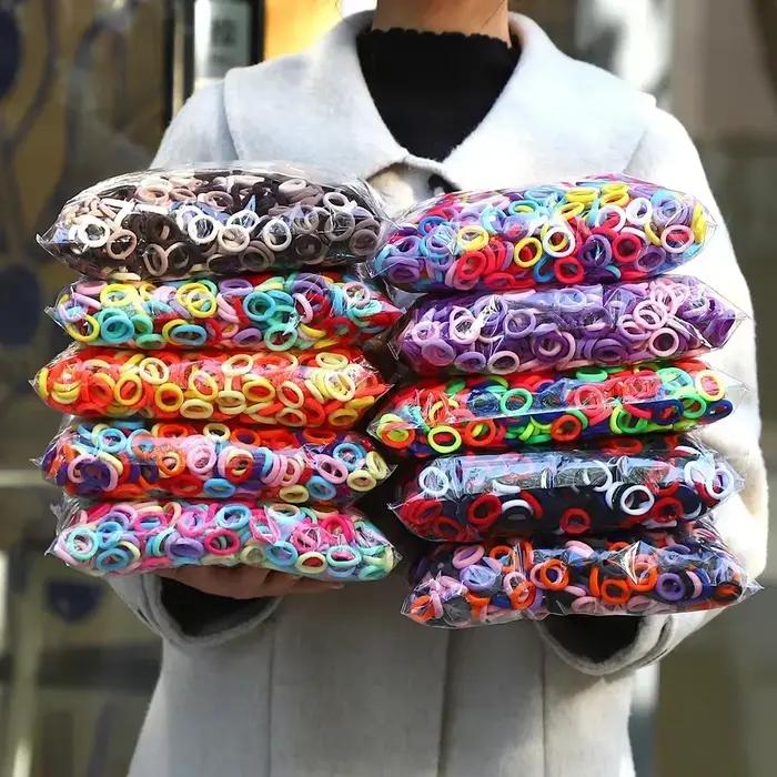 50 pièces/sac coloré de base en Nylon élastique attaches de cheveux pour les filles queue de cheval 