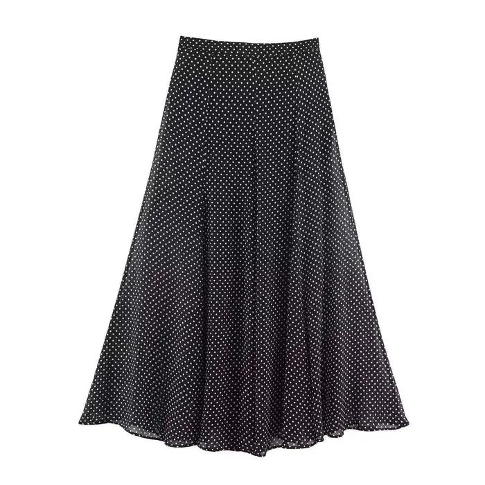 Ensemble deux pièces Streetwear pour femmes, chemisier à pois avec nœud papillon, jupe longue, chemi