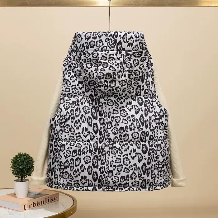 Gilet en coton imprimé léopard pour femmes, veste sans manches à capuche, mode américaine, manteau c