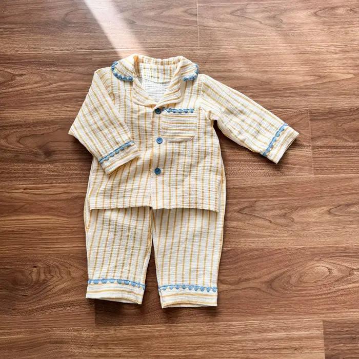 Ensemble de pyjama pour enfants de 1 à 8 ans, en coton pur et lin, pyjama doux en coton pour garçons