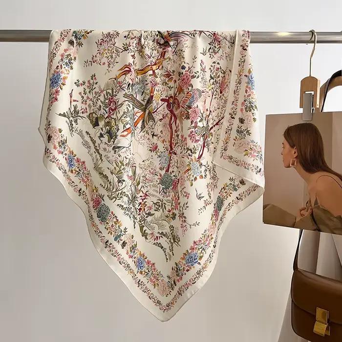 Foulard carré en pur coton pour femmes, Foulard pour cheveux, Design imprimé, Foulard de tête, à la 