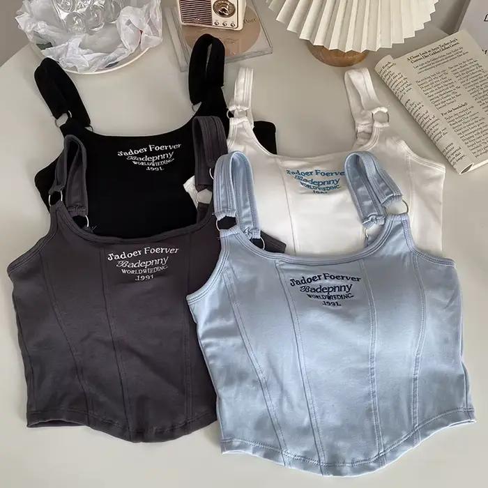 Haut court avec coussretours pour femme, ourlet irrégulier, mince, précieux, Y, décontracté, sexy, b