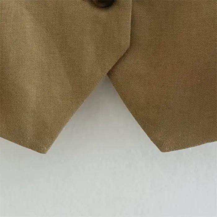EllYANEllTIAN-Haut en Lin de Bergame pour Femme, Col en V, Simple Boutonnage, Court, Style CommPiedm