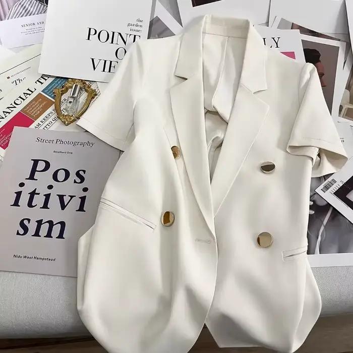 Veste d'été doublée dos nu pour femme, manteau blanc imbibé, manches courtes, mode coréenne, haute q