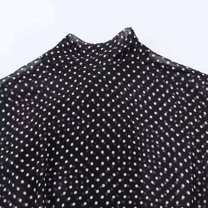Ensemble deux pièces Streetwear pour femmes, chemisier à pois avec nœud papillon, jupe longue, chemi