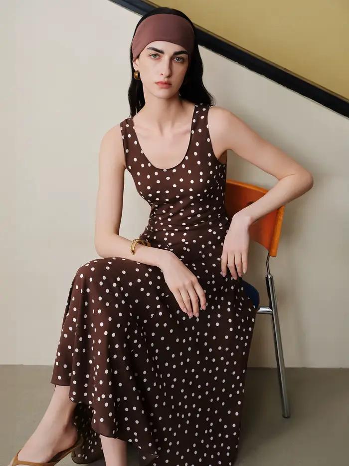 Robe nuisette diagonale rétro à pois en mousseline ZIQIAO pour femme, nouveau style été 2026, robe g