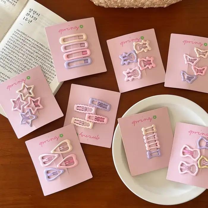 Mini pinces à cheveux géométriques colorées pour filles, 4 pièces/ensemble, ornements pour cheveux, 