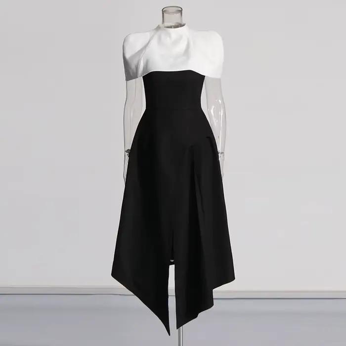 TWOTWINSTYLE détachable cape robes élégantes pour les femmes col carré sans manches taille haute hit