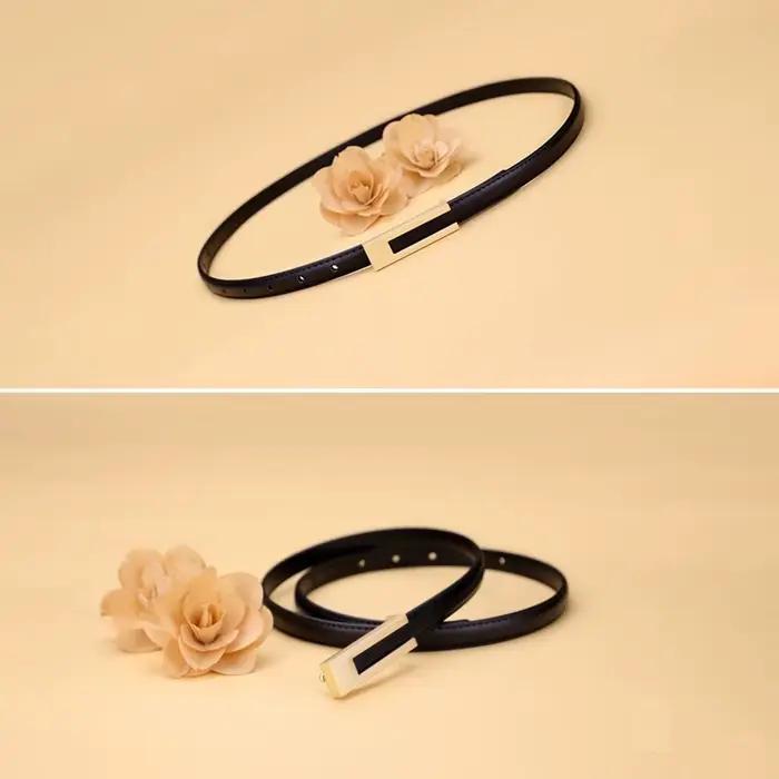 Femmes coréennes à la mode en cuir PU mince sangle de taille accessoires en métal ceinture de base f