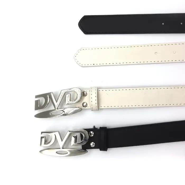 Ceinture unisexe à boucle DVD nostalgique, polyvalente, noire et blanche, décorative, pour hommes et