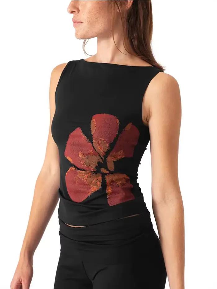 Débardeur court imprimé floral pour femmes, ajusté, col bateau, sans manches, haut d'été pour fête, 