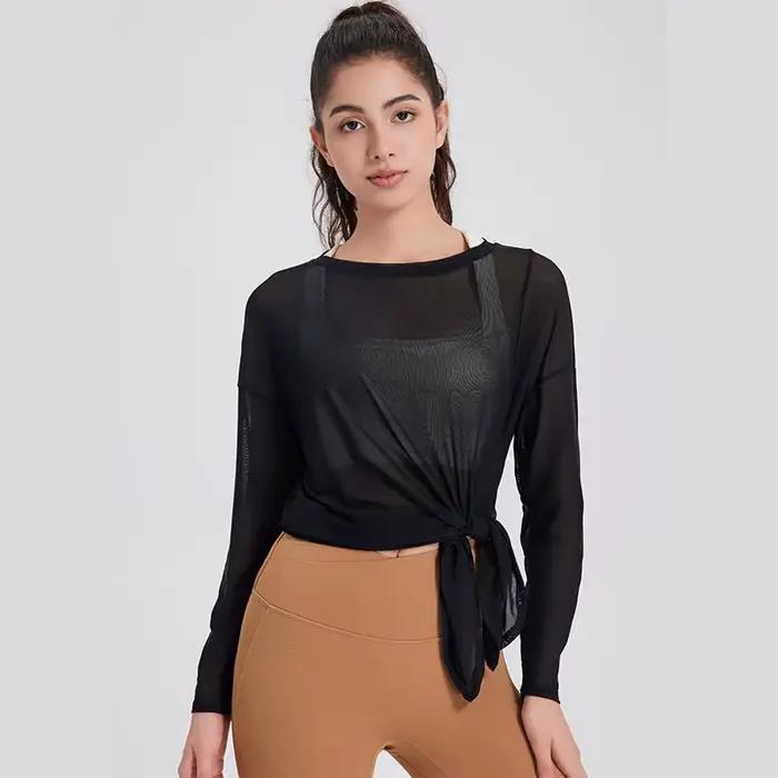 Chemise de yoga à manches longues pour femmes, chemisier de course en plein air, haut de gym respira