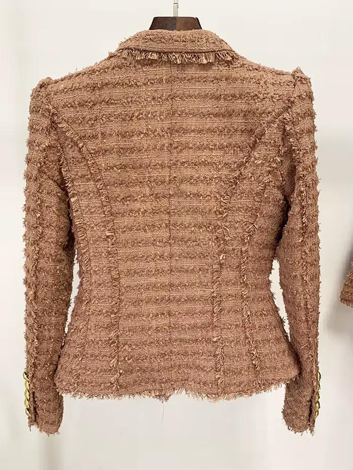 HIGH STREET Nouveauté 2026 A/W Blazer en tweed pour femme, style designer, classique, avec boutons l