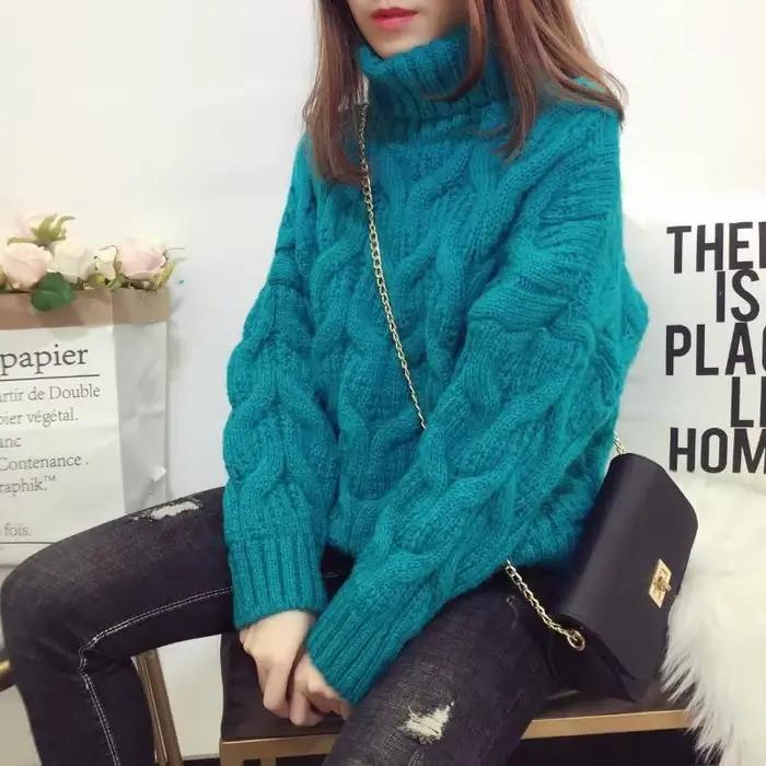Épaissir torsion col roulé pull tricots femmes 2025 hiver nouveau lâche à manches longues pull chaud