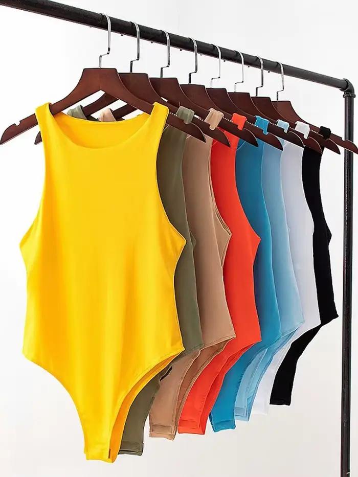 Été solide sexy moulante femmes body femme 8 couleur vert mince body décontracté chic dame club cour
