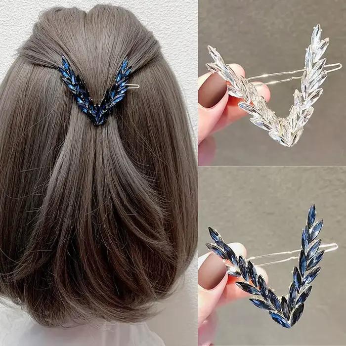Pince à cheveux de luxe en cristal brillant pour femmes, épingles à cheveux coréennes en forme de V,