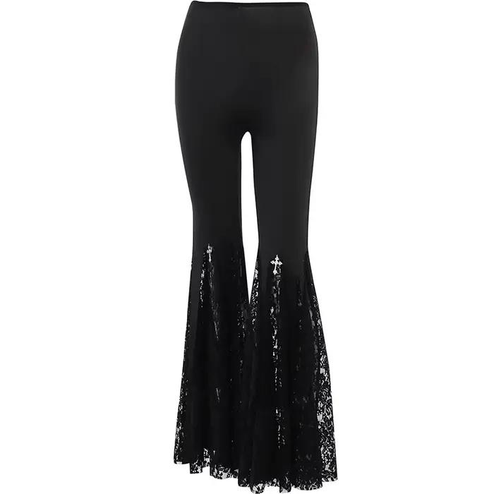Goth – pantalon évasé en dentelle noire, Sexy, Patchwork, taille haute, Vintage, Harajuku, Hippie, P
