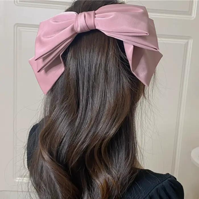 Grande pince à cheveux en Satin, nœuds pour filles et femmes, rose uni, noir, épingle à cheveux mult