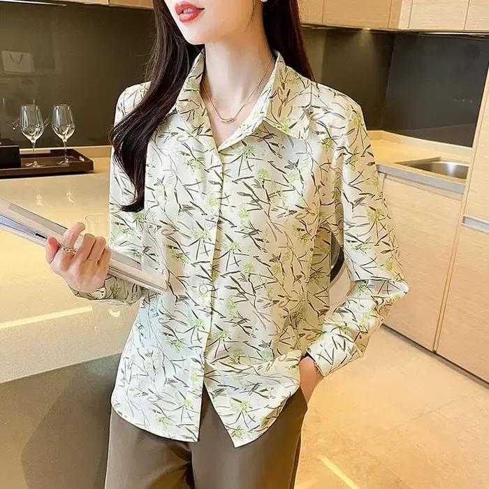 Nouveau élégant impression blouses décontracté quotidien dames chemises mode femmes boutonné hauts b