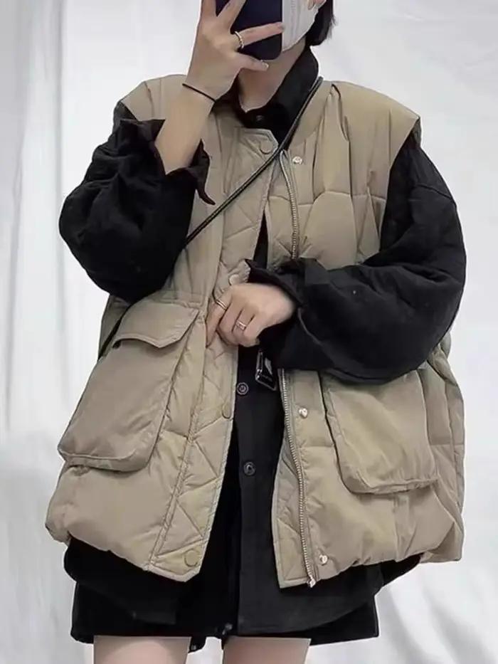 Respzed-Manteau matelassé en coton pour femme, gilet à fermeture éclair, simple boutonnage, mode cor
