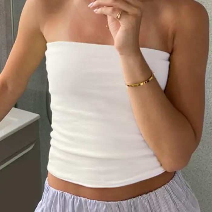 Tube court sans bretelles pour femmes, dos nu, rayé, solide, mini glaçure, court, précieux, club de 