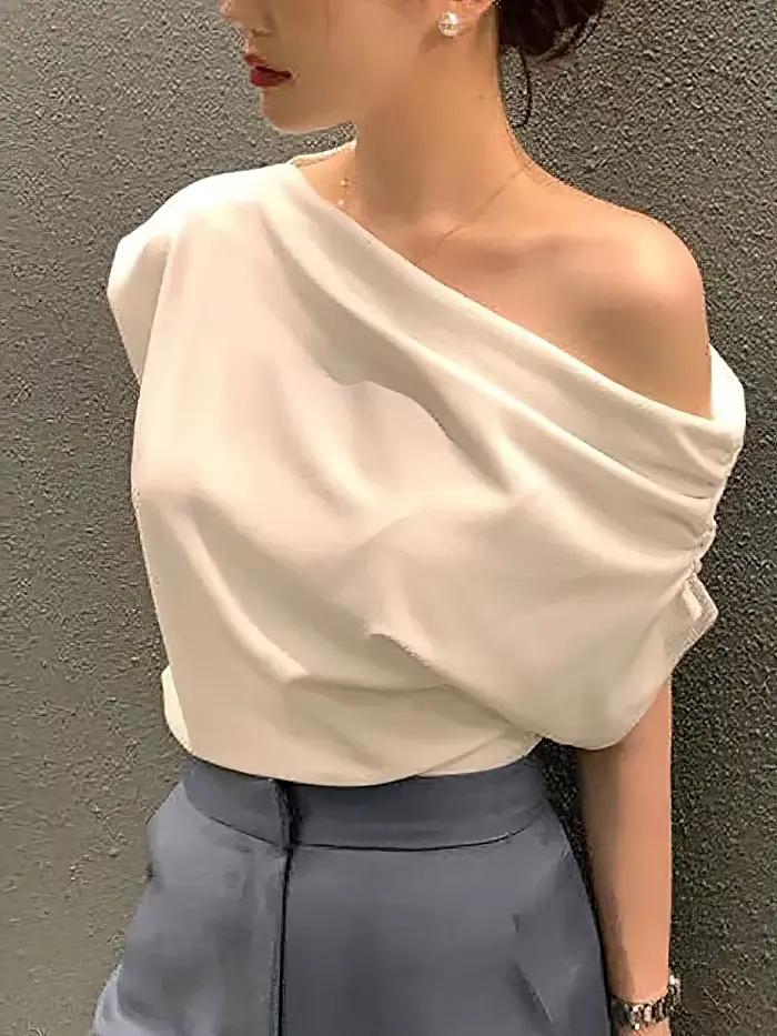 Coréen élégant été hors épaule haut femmes une épaule lâche décontracté à manches courtes t-shirt mo