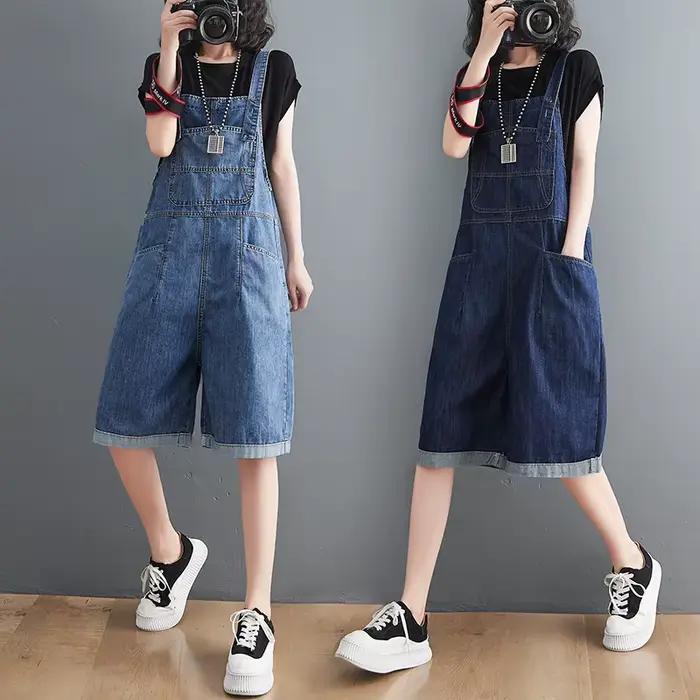 Printemps été Jean combinaisons courtes femmes décontracté Streetwear ample jambe large Shorts Denim