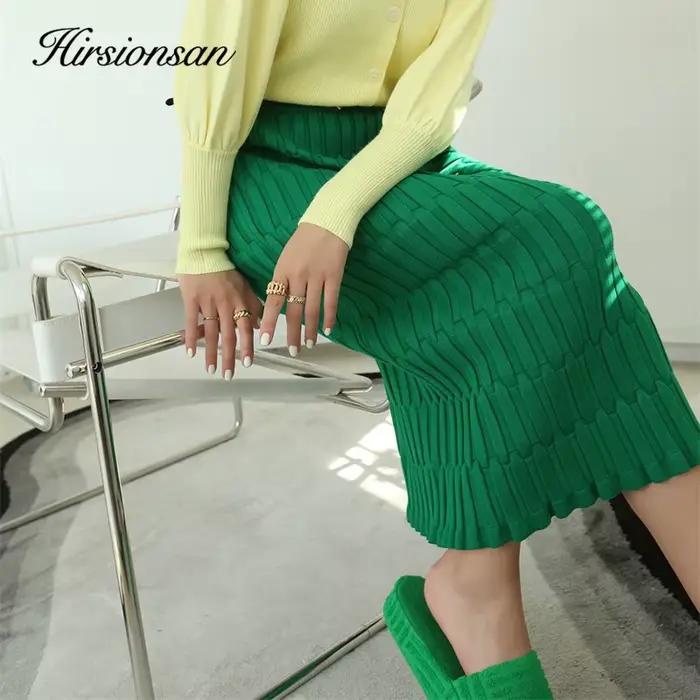 Hirsionsan-Jupe droite élastique solide pour femme, Streetwear vintage, All-Match, Amincissant, Chau