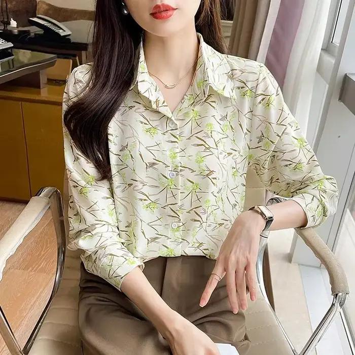 Nouveau élégant impression blouses décontracté quotidien dames chemises mode femmes boutonné hauts b